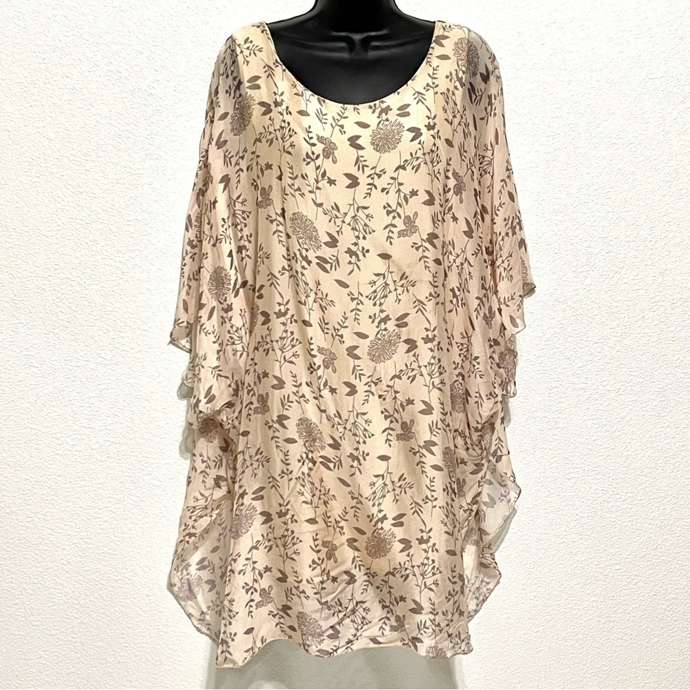M. Made in Italy Woman Floral SILK Overlay Tunic Shift Top Dress Size S